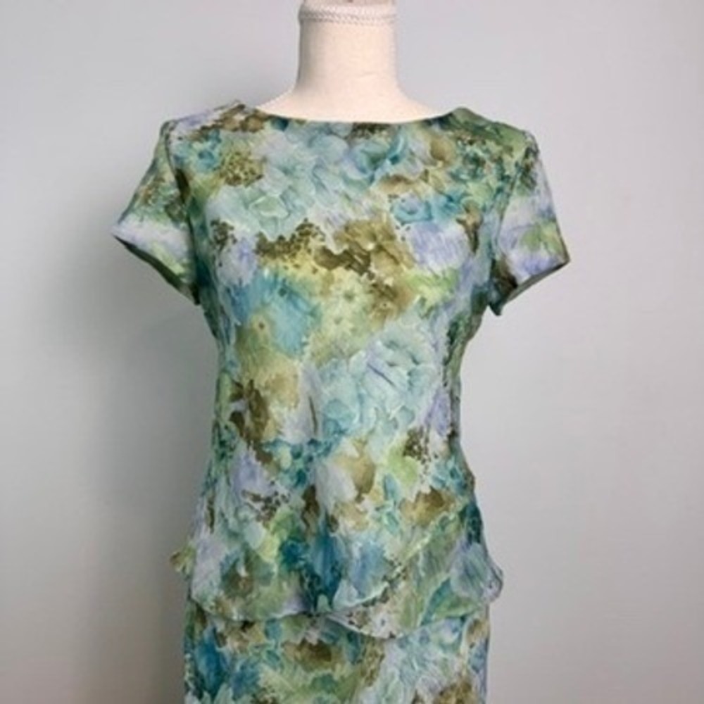 Vintage Floral Watercolor Skirt Set Womens 6P Short Sleeve Layered Garden Party - Picture 2 of 15